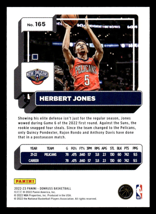 Herbert Jones 2022-23 Panini Donruss Basketball Base Back of Card