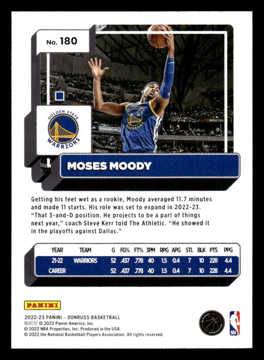 Moses Moody 2022-23 Panini Donruss Basketball Base Back of Card