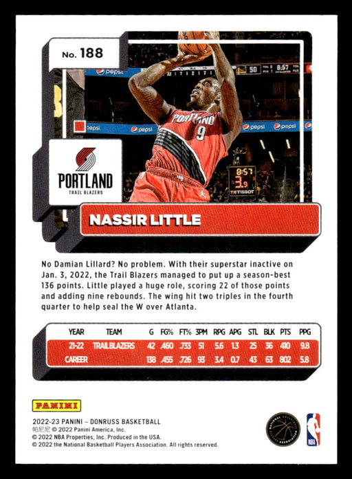 Nassir Little 2022-23 Panini Donruss Basketball Base Back of Card