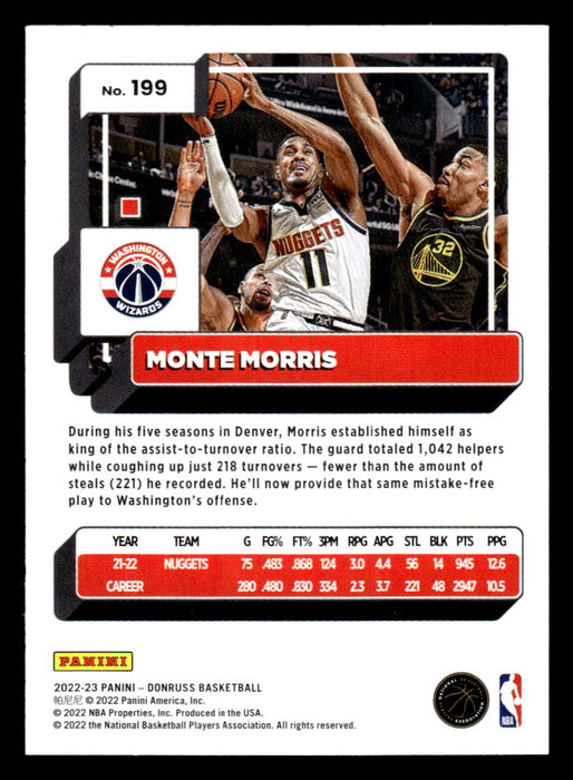 Monte Morris 2022-23 Panini Donruss Basketball Base Back of Card