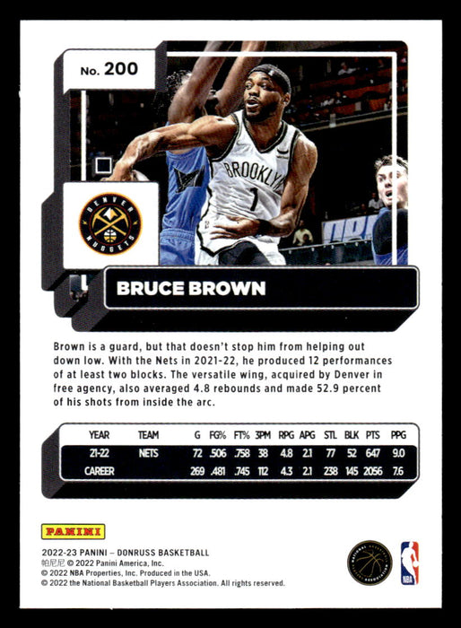 Bruce Brown 2022-23 Panini Donruss Basketball Base Back of Card