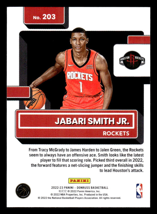 Jabari Smith Jr. 2022-23 Panini Donruss Basketball Base Back of Card