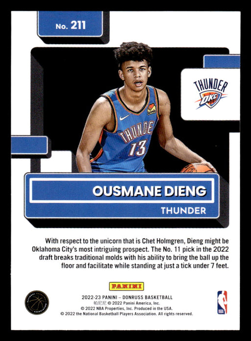 Ousmane Dieng 2022-23 Panini Donruss Basketball Base Back of Card