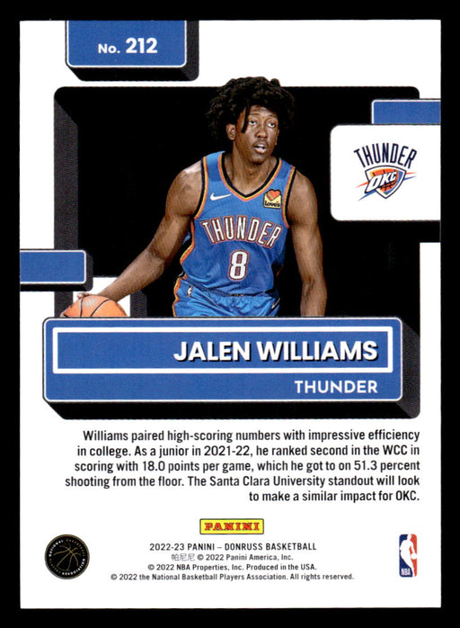 Jalen Williams 2022-23 Panini Donruss Basketball Base Back of Card