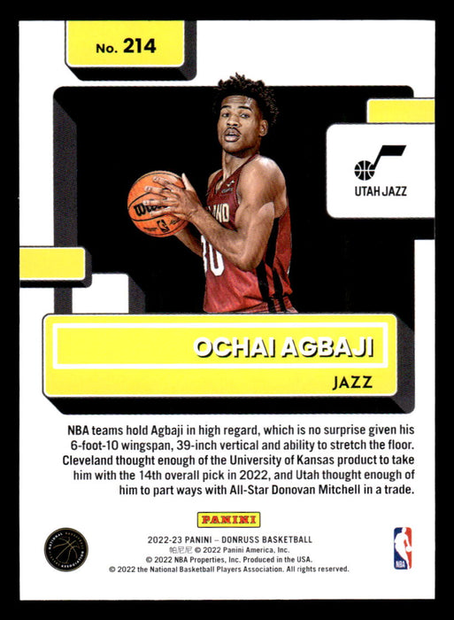 Ochai Agbaji 2022-23 Panini Donruss Basketball Base Back of Card