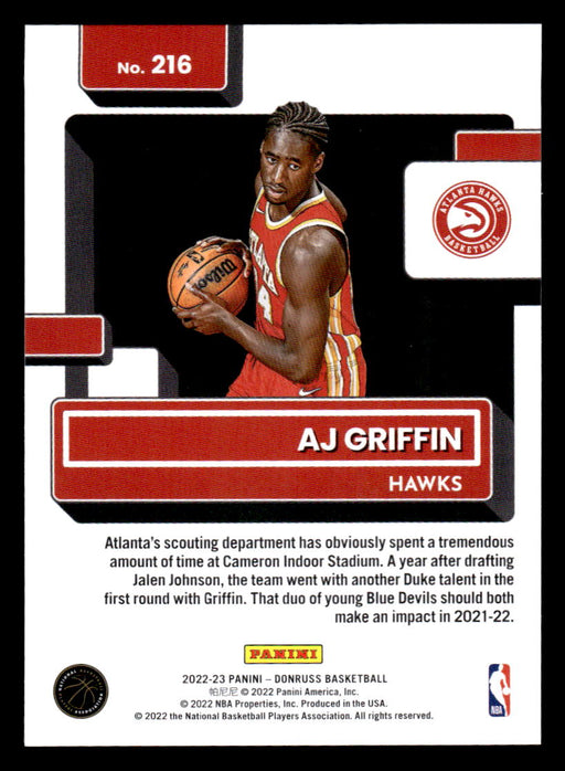 AJ Griffin 2022-23 Panini Donruss Basketball Base Back of Card