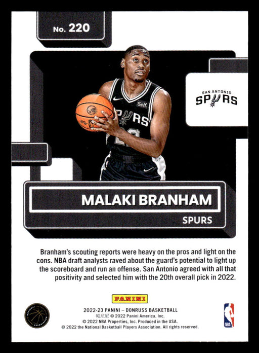 Malaki Branham 2022-23 Panini Donruss Basketball Base Back of Card