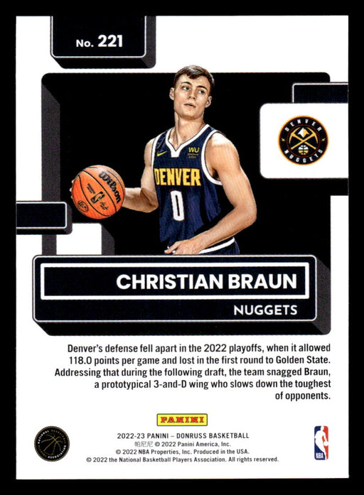 Christian Braun 2022-23 Panini Donruss Basketball Base Back of Card