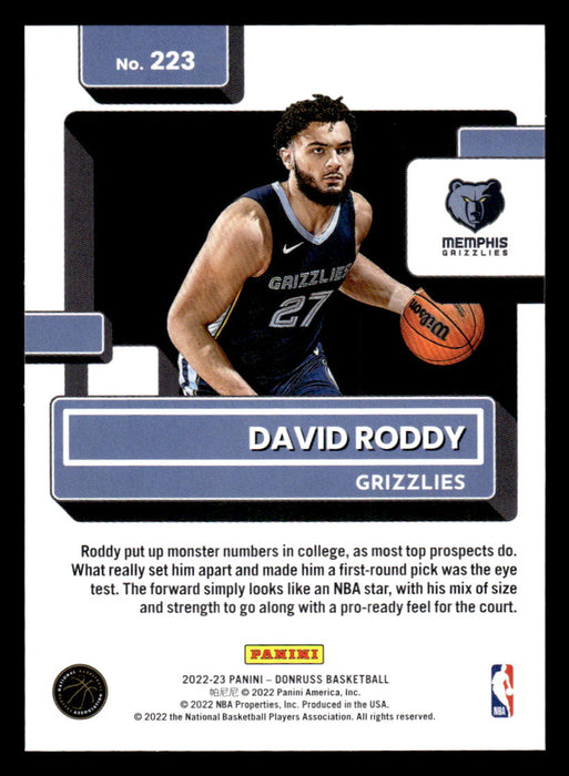 David Roddy 2022-23 Panini Donruss Basketball Base Back of Card