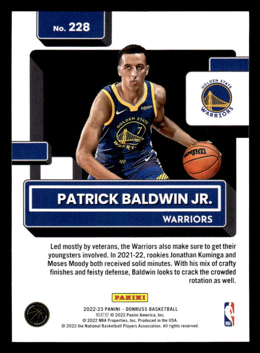 Patrick Baldwin Jr. 2022-23 Panini Donruss Basketball Base Back of Card