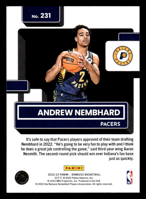 Andrew Nembhard 2022-23 Panini Donruss Basketball Base Back of Card