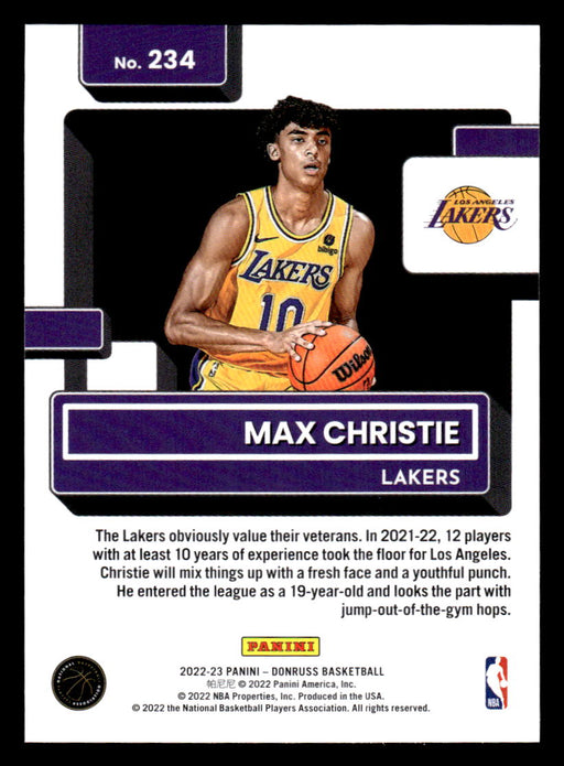 Max Christie 2022-23 Panini Donruss Basketball Base Back of Card