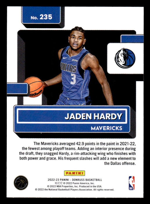 Jaden Hardy 2022-23 Panini Donruss Basketball Base Back of Card