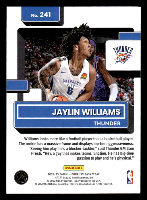 Jaylin Williams 2022-23 Panini Donruss Basketball Base Back of Card