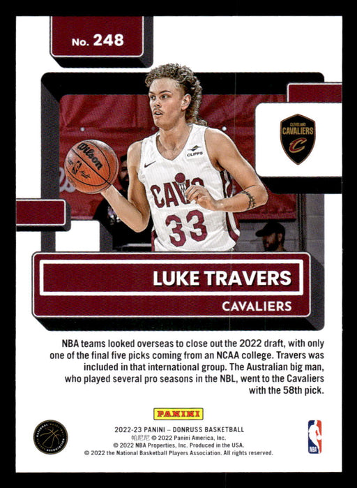 Luke Travers 2022-23 Panini Donruss Basketball Base Back of Card