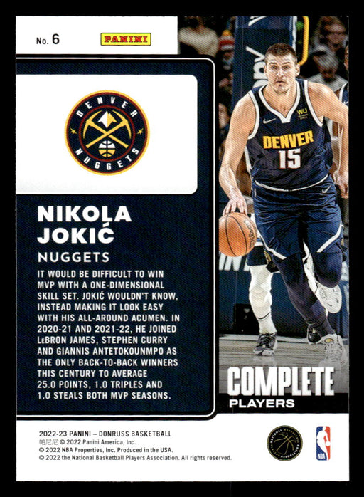 Nikola Jokic 2022-23 Panini Donruss Basketball Complete Players Back of Card