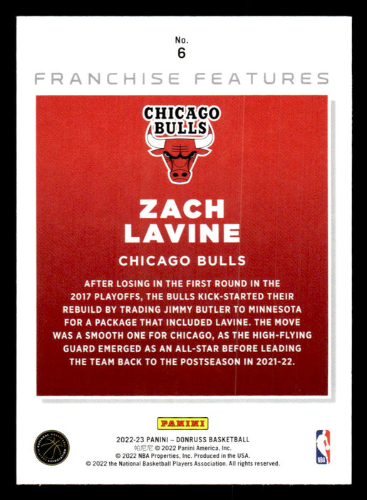 Zach LaVine 2022-23 Panini Donruss Basketball Franchise Features Back of Card