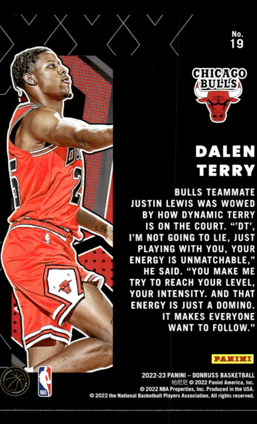 Dalen Terry 2022-23 Panini Donruss Basketball Great X-Pectations Back of Card