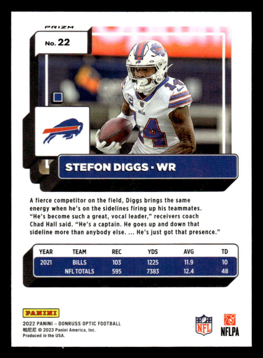 Stefon Diggs 2022 Panini Donruss Optic Football Silver Prizm Back of Card