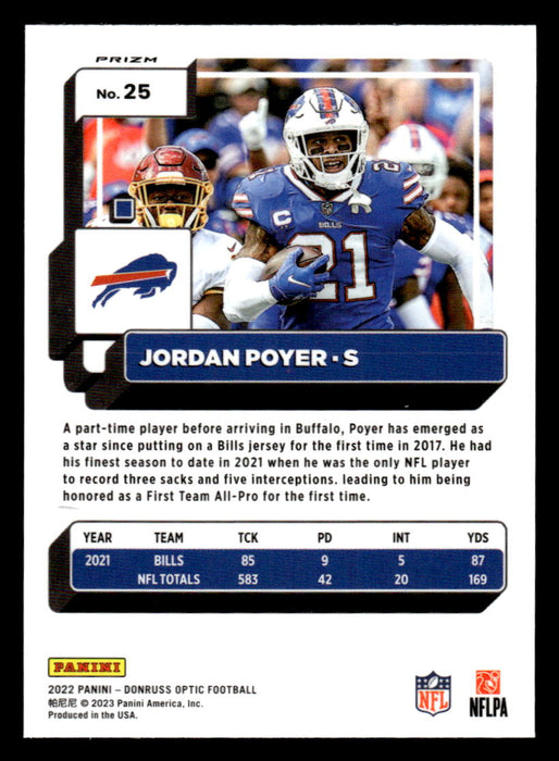 Jordan Poyer 2022 Panini Donruss Optic Football Silver Prizm Back of Card