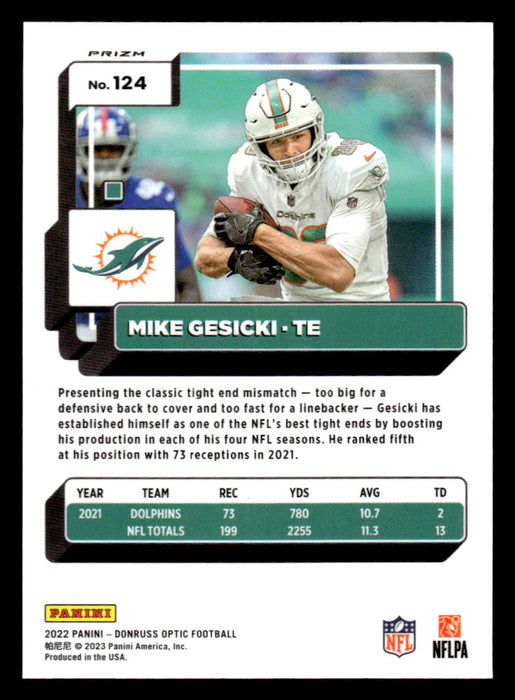 Mike Gesicki 2022 Panini Donruss Optic Football Silver Prizm Back of Card