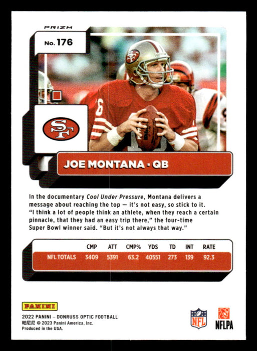 Joe Montana 2022 Panini Donruss Optic Football Silver Prizm Back of Card