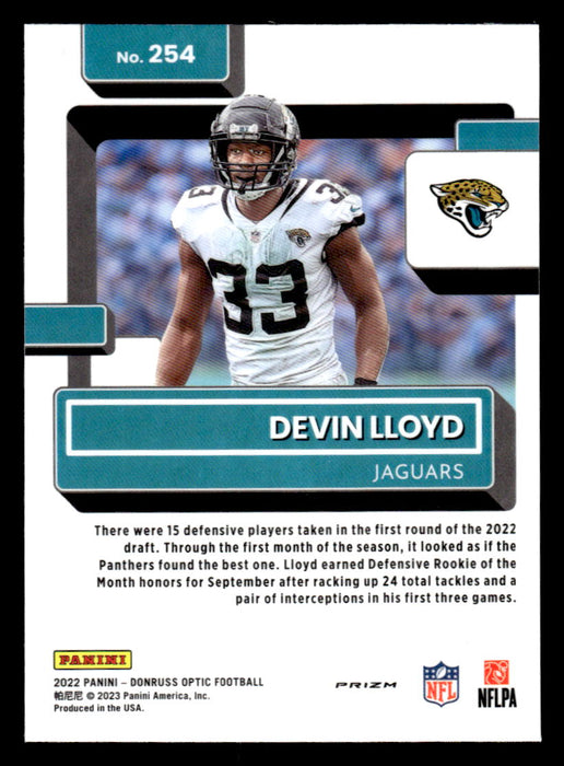 Devin Lloyd 2022 Panini Donruss Optic Football Silver Prizm Back of Card