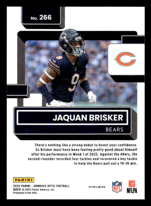 Jaquan Brisker 2022 Panini Donruss Optic Football Silver Prizm Back of Card