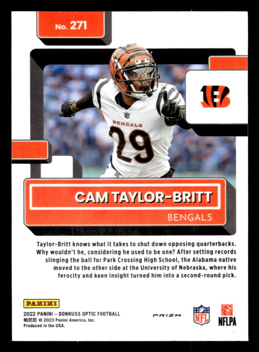 Cam Taylor-Britt 2022 Panini Donruss Optic Football Silver Prizm Back of Card