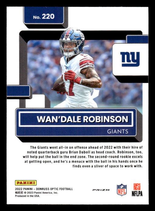 Wan'Dale Robinson 2022 Panini Donruss Optic Football Pink Prizm Back of Card