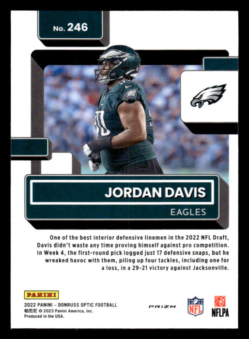 Jordan Davis 2022 Panini Donruss Optic Football Pink Prizm Back of Card