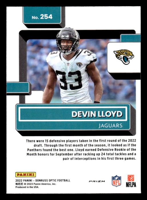 Devin Lloyd 2022 Panini Donruss Optic Football Pink Prizm Back of Card