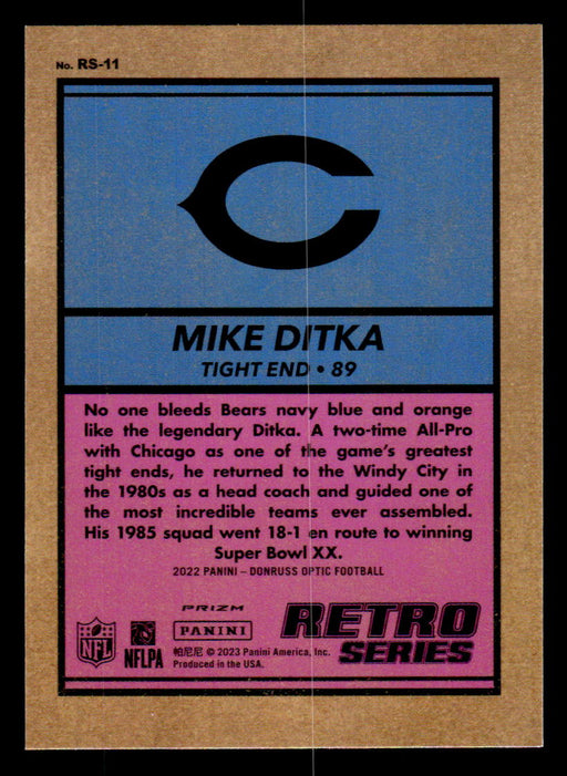 Mike Ditka 2022 Panini Donruss Optic Football Pink Retro Series Back of Card