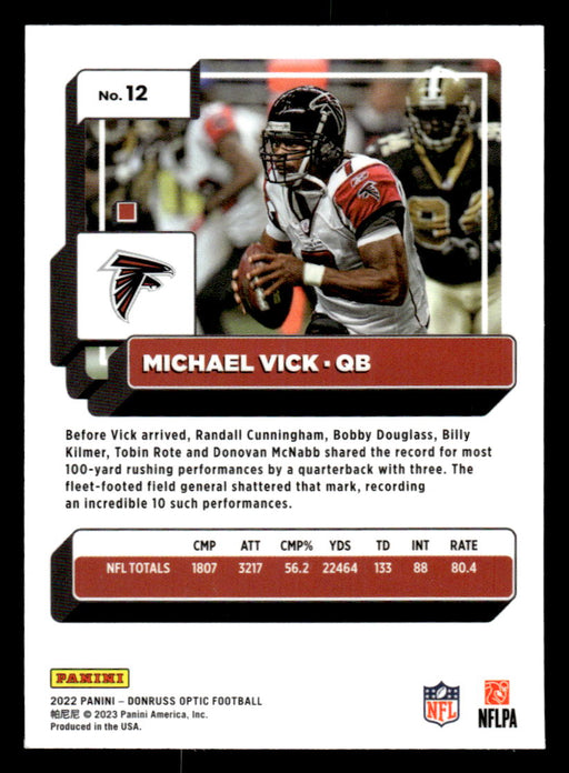 Michael Vick 2022 Panini Donruss Optic Football Base Back of Card