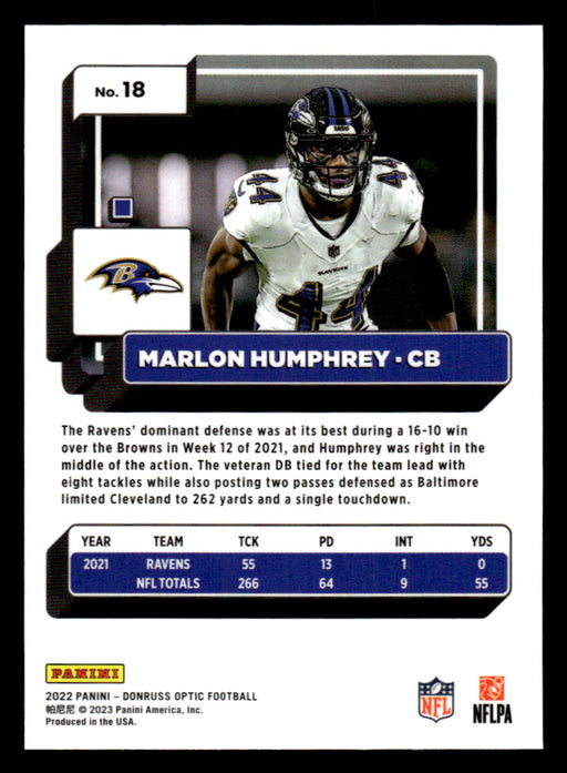 Marlon Humphrey 2022 Panini Donruss Optic Football Base Back of Card