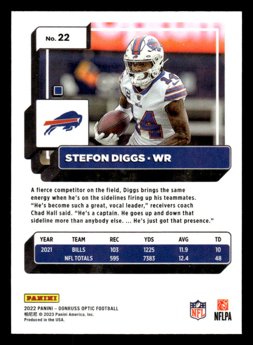 Stefon Diggs 2022 Panini Donruss Optic Football Base Back of Card