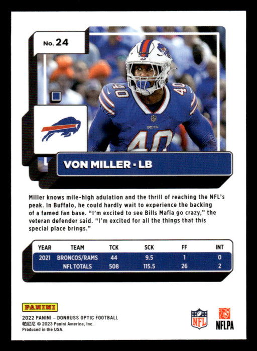 Von Miller 2022 Panini Donruss Optic Football Base Back of Card