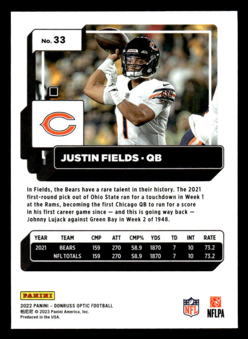 Justin Fields 2022 Panini Donruss Optic Football Base Back of Card