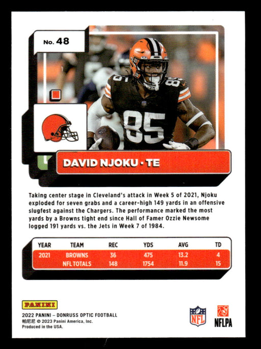 David Njoku 2022 Panini Donruss Optic Football Base Back of Card