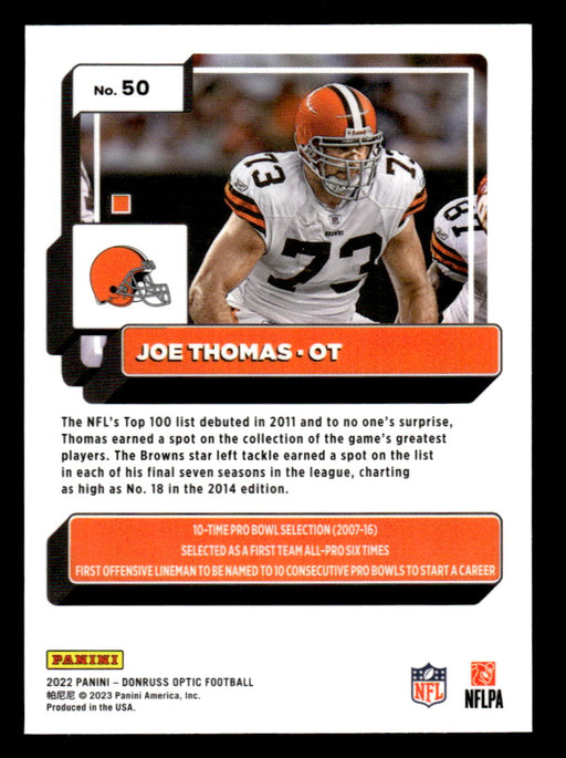 Joe Thomas 2022 Panini Donruss Optic Football Base Back of Card