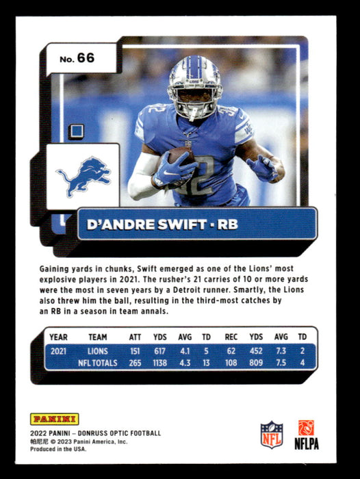 D'Andre Swift 2022 Panini Donruss Optic Football Base Back of Card