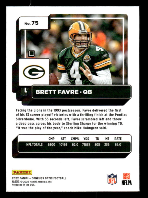 Brett Favre 2022 Panini Donruss Optic Football Base Back of Card