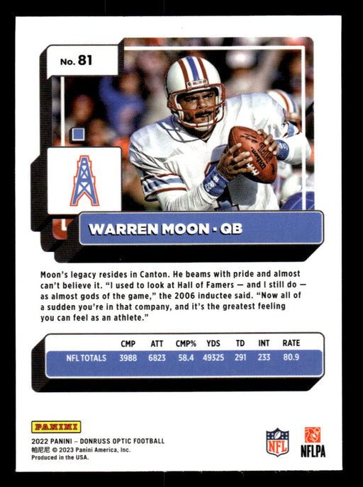 Warren Moon 2022 Panini Donruss Optic Football Base Back of Card