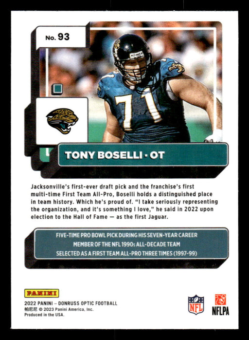 Tony Boselli 2022 Panini Donruss Optic Football Base Back of Card