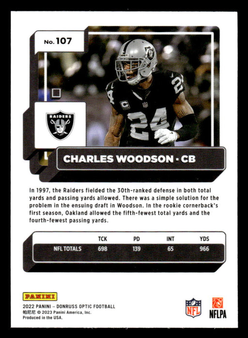 Charles Woodson 2022 Panini Donruss Optic Football Base Back of Card