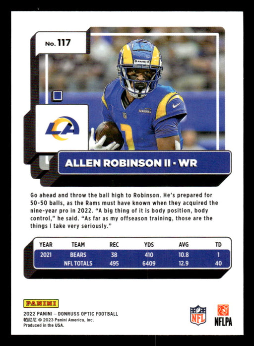 Allen Robinson II 2022 Panini Donruss Optic Football Base Back of Card