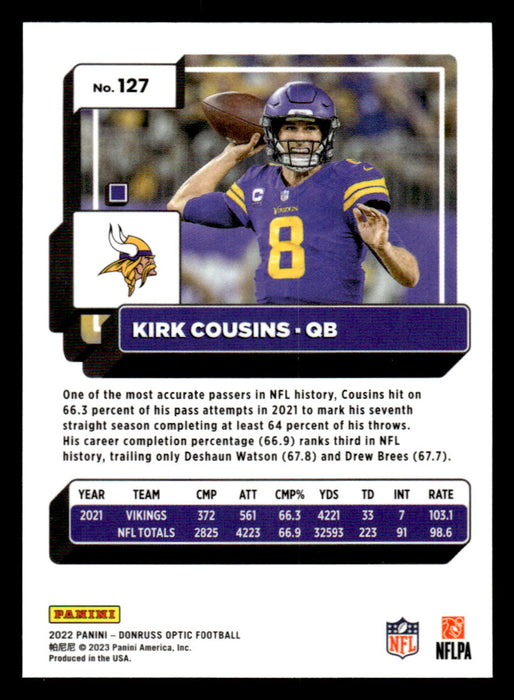 Kirk Cousins 2022 Panini Donruss Optic Football Base Back of Card