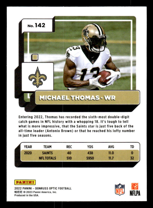 Michael Thomas 2022 Panini Donruss Optic Football Base Back of Card