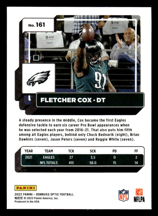 Fletcher Cox 2022 Panini Donruss Optic Football Base Back of Card