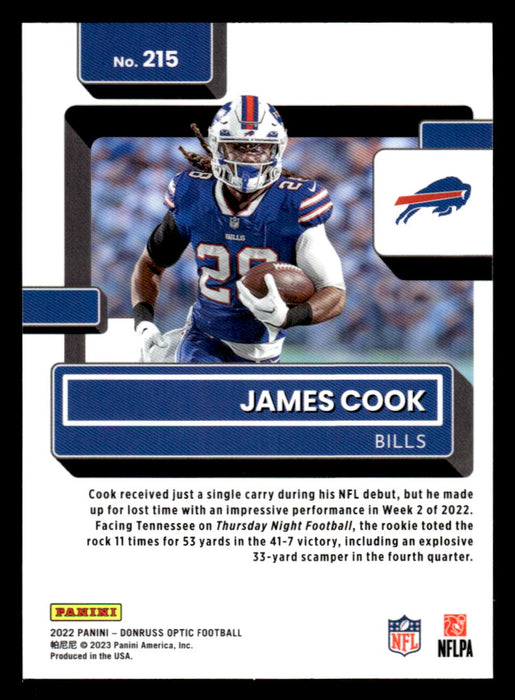 James Cook 2022 Panini Donruss Optic Football Base Back of Card